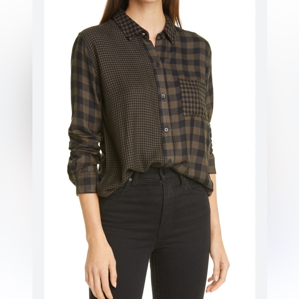BEACHLUNCHLOUNGE Black and brown Checkered button down Shirt size L